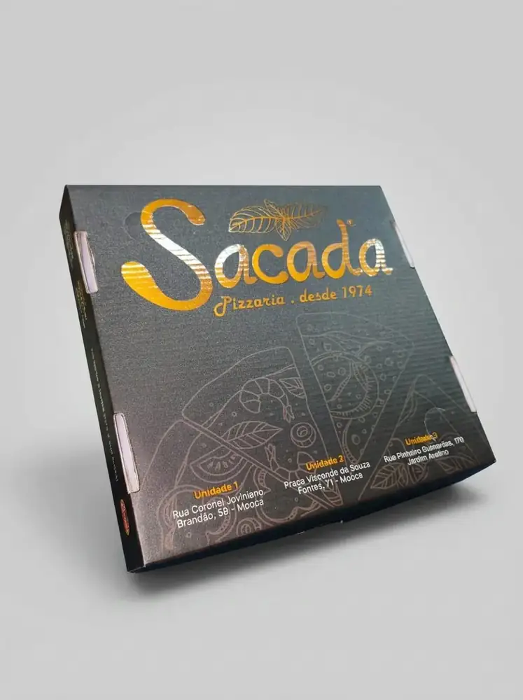 Caixa de pizza personalizada Sacada