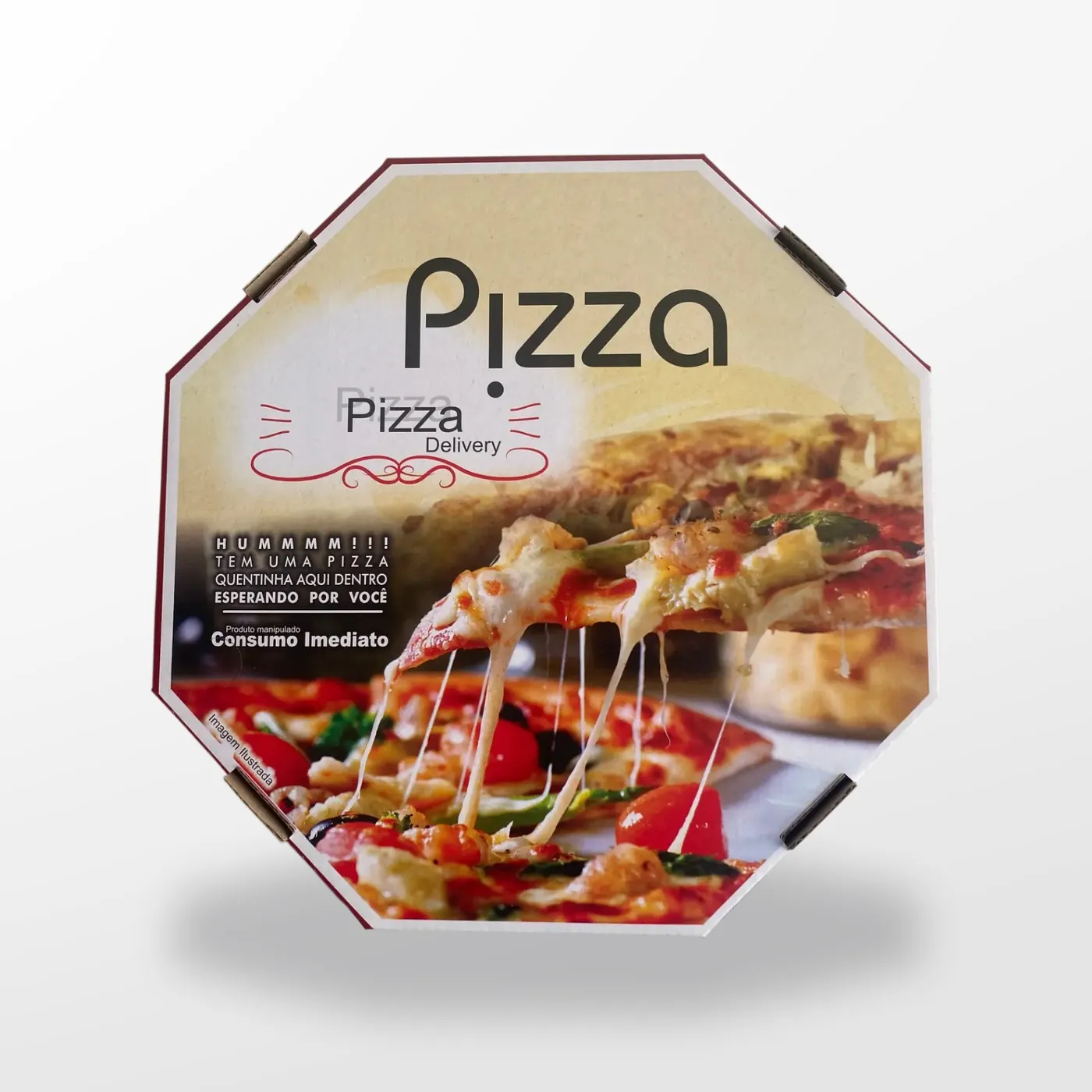 Vista superior da caixa de pizza universal com layout Pizza Delivery