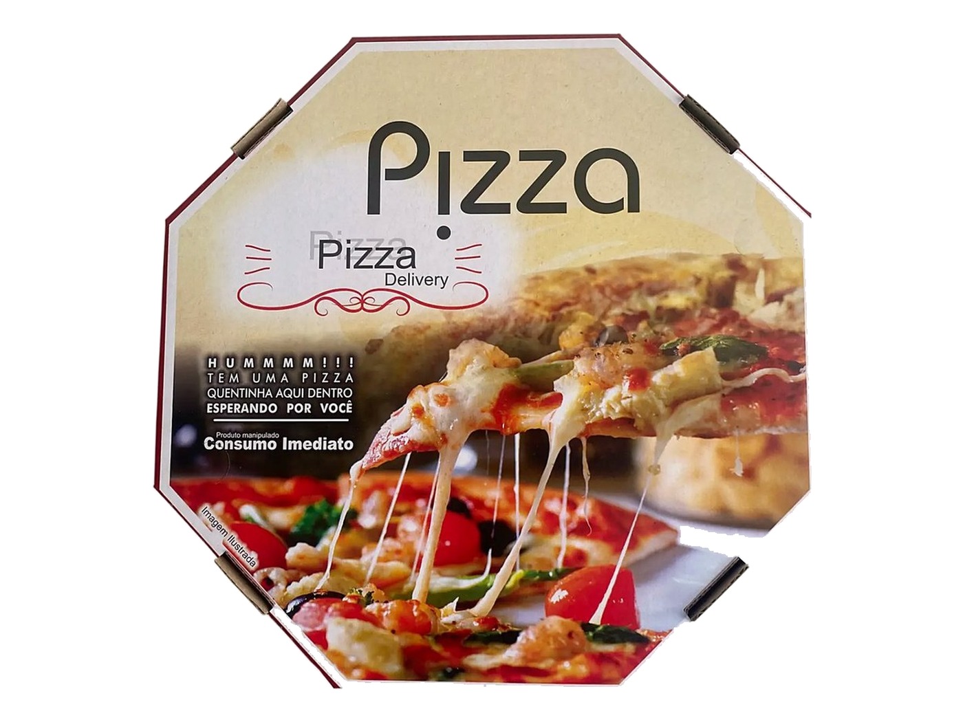 Caixa de pizza universal oitavada vista de cima, layout Pizza Delivery