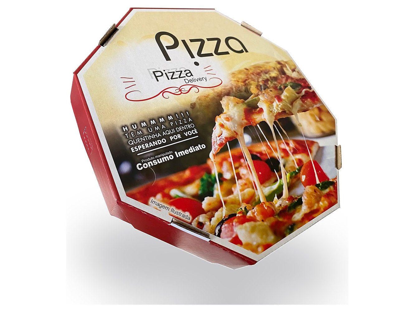 Detalhe da impressão fotográfica da caixa de pizza universal